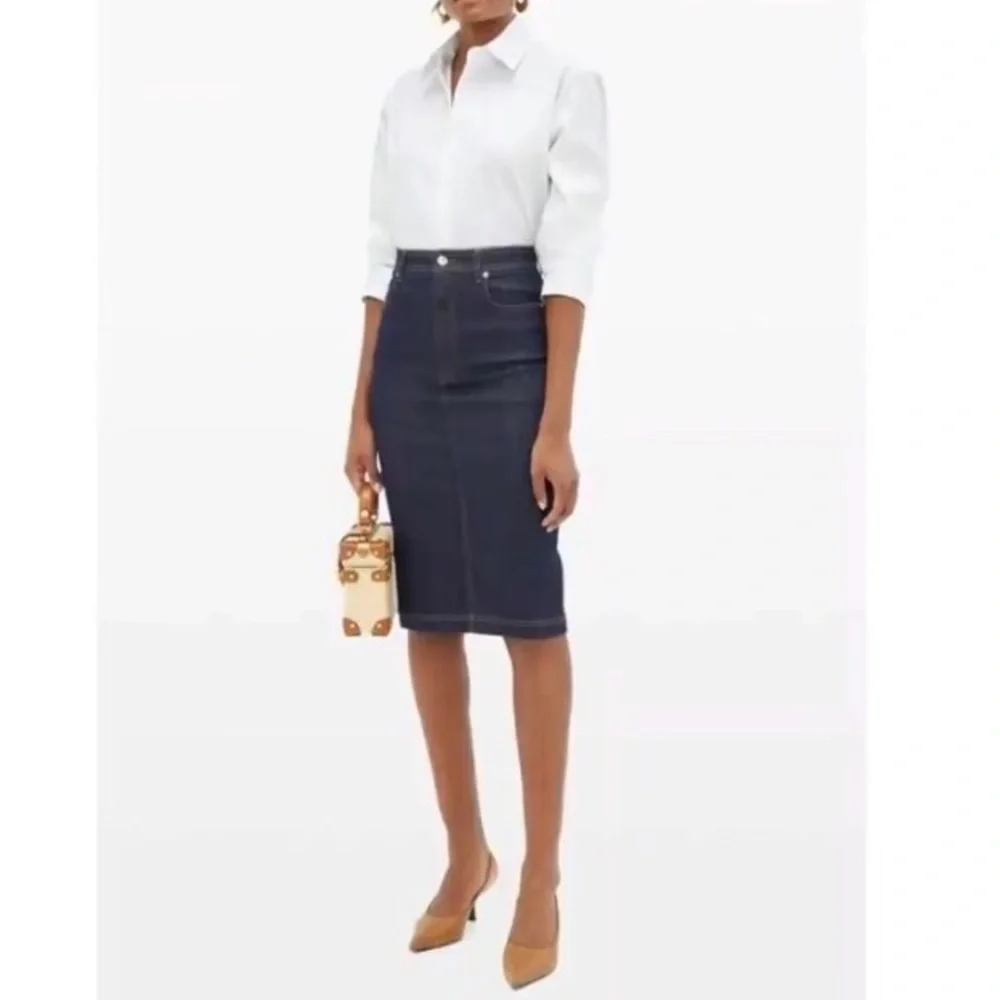 Vintage Geoffrey Beene Cotton Floral Pencil Skirt Navy & White - Picture 7 of 8